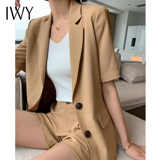 IWY/西装套装女短袖卡其设计感薄款西服短袖时尚女装套装ACP62 商品图4