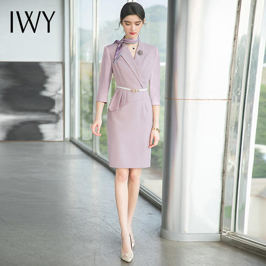 IWY/粉紫色职业连衣裙高级感女假两件工作服职业装高端前台工装裙Q747 商品图1