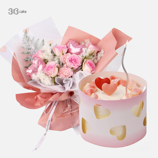 【鲜花+蛋糕】七夕·爱意入桃，可选1.5/磅 商品图0