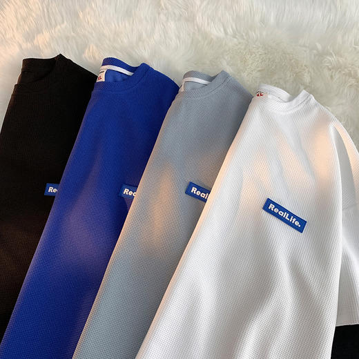 「可见的好质感」克莱因蓝华夫格短袖T恤男 夏季潮牌oversize宽松ins潮流半袖体恤衫上衣 商品图3