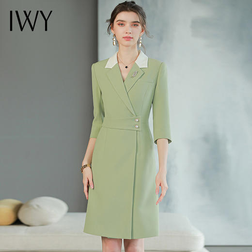 IWY/绿色显白西装连衣裙主持人正装播音艺考气质名媛小个子西服裙Q757 商品图2