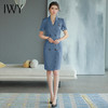 IWY/高端白领职业连衣裙女蓝色短袖款双排扣西装裙设计款通勤女装Q745 商品缩略图0