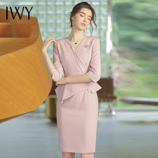IWY/时尚通勤OL粉色西装连衣裙简约知性优雅收腰显瘦职场办公室Q750 商品图2