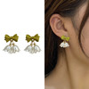 JU-A3198韩国小清新绿色蝴蝶结耳钉仙气花朵耳环甜酷风耳饰新款夏款耳环女 商品缩略图1