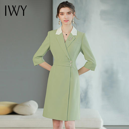 IWY/绿色显白西装连衣裙主持人正装播音艺考气质名媛小个子西服裙Q757 商品图0