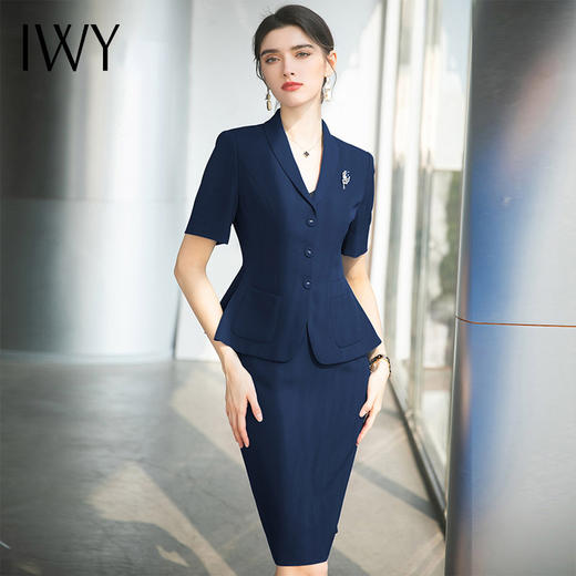 IWY/高级感藏青色西装包臀裙职业通勤显瘦套装主持人正装CS1538 商品图4