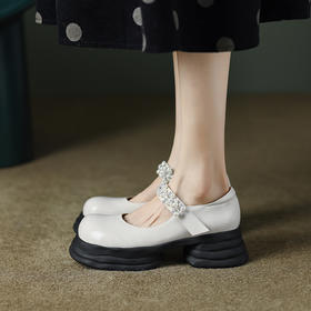 减龄百搭，里外全皮玛丽珍水钻珍珠鞋MK-1128