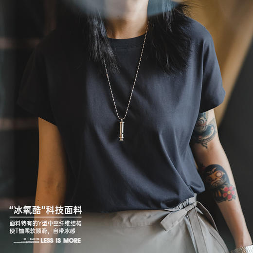 马登女装 冰丝上衣落肩基础短袖夏凉感打底衫薄款宽松圆领体T恤潮 商品图1