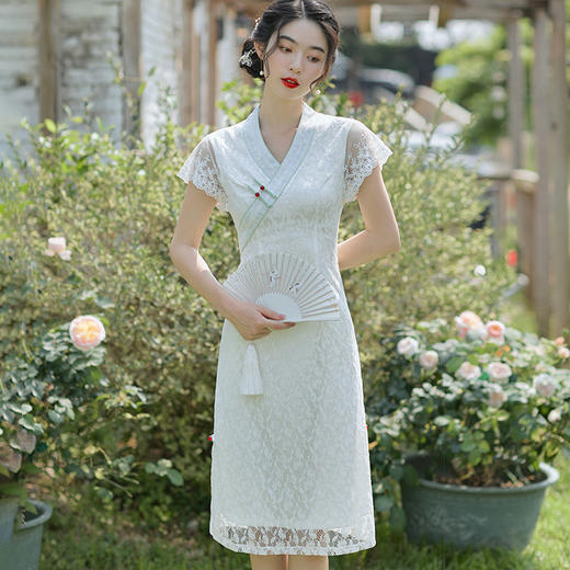 个性小众，优雅新款A版花瓣蕾丝短袖汉服风少女旗袍BS-2653 商品图1