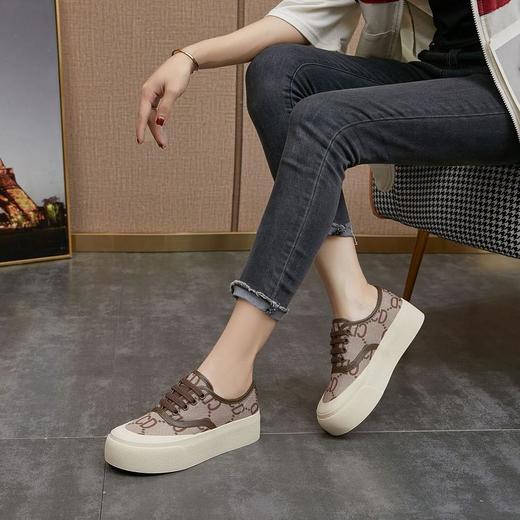 JYXY-VDC-A060新款时尚气质帆布面字母拼网猪皮内里松糕厚底绑带休闲鞋 商品图2