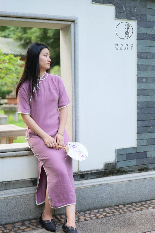 铜氨丝「雌-霓」包边四分连袖旗袍 商品图4