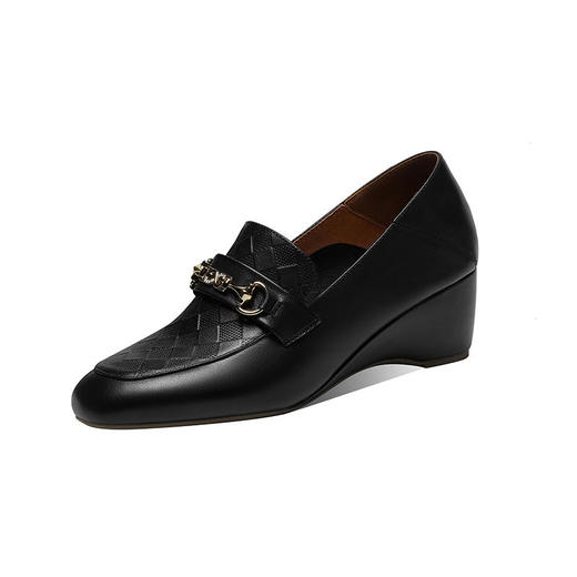 坡跟圆头深口单鞋，大码黑色米白色中跟女鞋DP-8425 商品图5