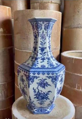 重工三多花卉六方瓶