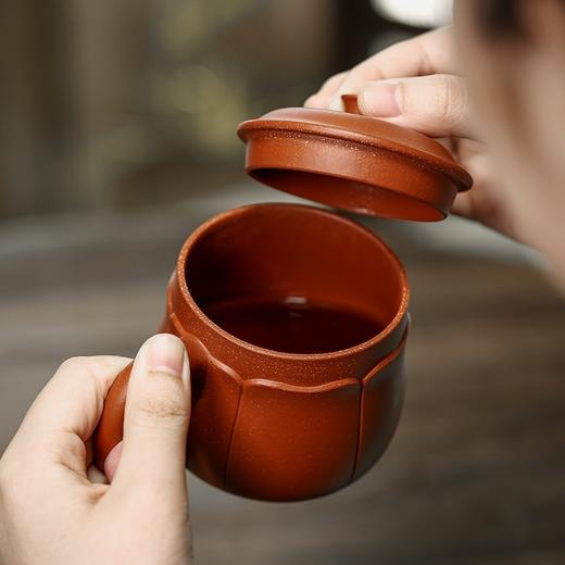 宜兴智慧紫砂静莲高端纯手工朱泥紫砂盖杯350cc 商品图4