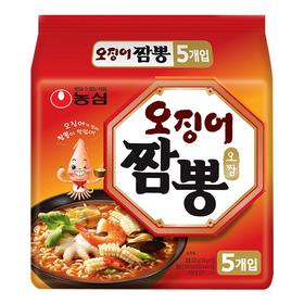 韩国进口农心鱿鱼海鲜拉面620g*5连包速食汤面袋装泡面拉面方便面