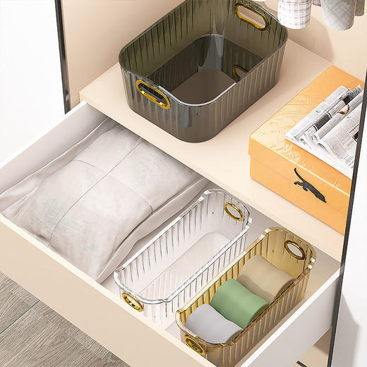 轻奢桌面收纳盒PET透明化妆品厨房浴室卫生间客厅茶几杂物储物筐 商品图8