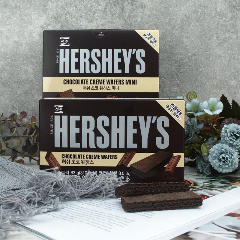 韩国进口 HERSHEY'S好时巧克力饼干浓厚巧克力瓦夫华夫饼薄脆饼干／榛果香蕉巧克力夹心松脆威化饼干盒装