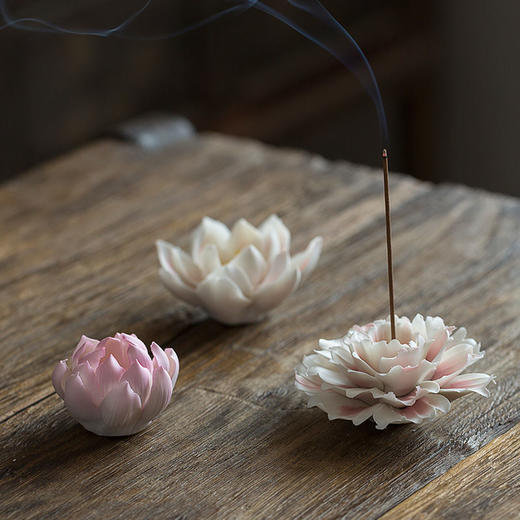 艺术陶瓷莲花香插禅意香薰炉家用沉香香盘手工荷花线香香炉摆件熏香炉 商品图1