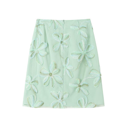 气质通勤，蕾丝绿色不规则a字时尚印花半身裙YZ-337 商品图3