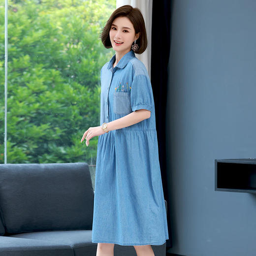 HR-WX05019  2022夏季新款拼接文艺复古刺绣花牛仔衬衫裙 商品图3