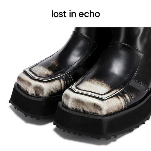 lost in echo 设计师品牌双层斜方头一脚蹬擦色短靴 商品图3