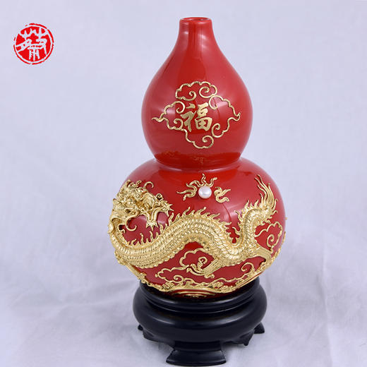 中华老字号蔡氏漆线雕祥龙葫芦瓶（5英寸红釉） 商品图1