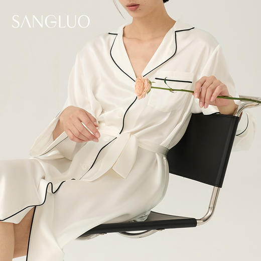 SANGLUO桑罗桑蚕丝睡衣睡袍纯色简约舒适家居服晨袍女 商品图1