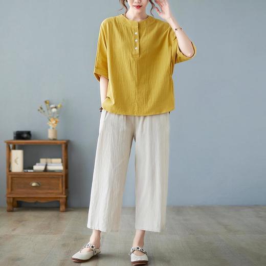 棉麻短袖衬衫女新款妈妈秋冬夏装亚麻上衣宽松遮肚显瘦洋气套装 商品图3