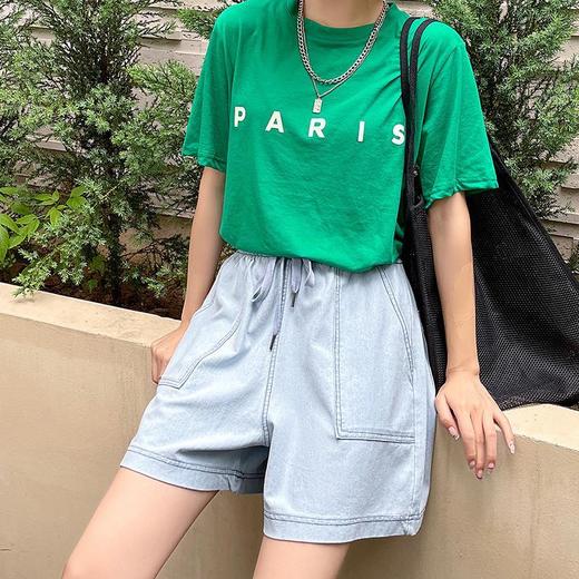 黛唯梵 【拉长你的大腿】牛仔短裤夏季2022新款，女潮ins高腰显瘦a字阔腿中裤，网红宽松五分裤七夕情人节 商品图2