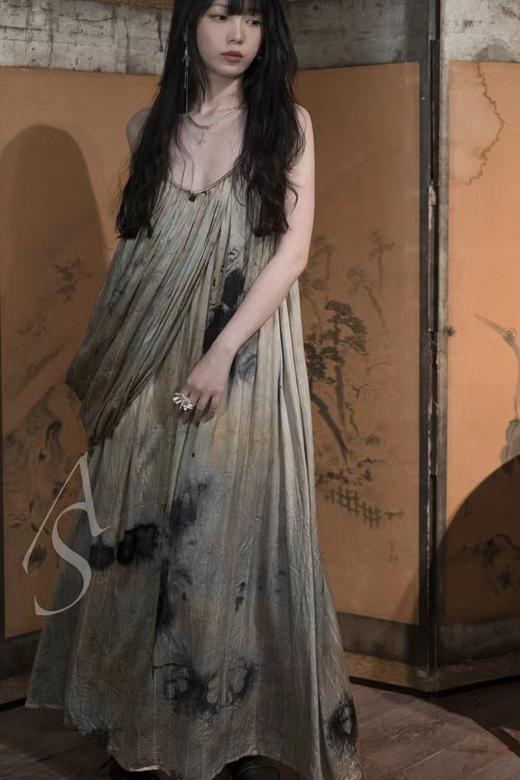 Mutedance 植物染垂褶拼接吊带连衣裙 商品图2