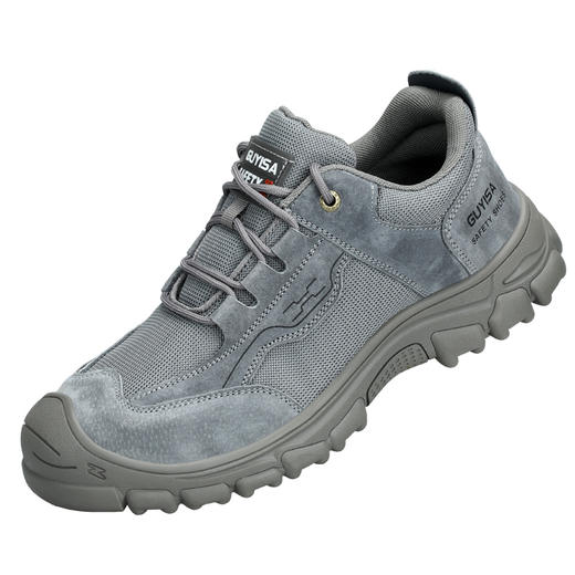 新品劳保鞋男防砸防刺钢包头猪皮+帆布拼接四季款耐磨橡胶底舒适透气安全鞋工作鞋 商品图6