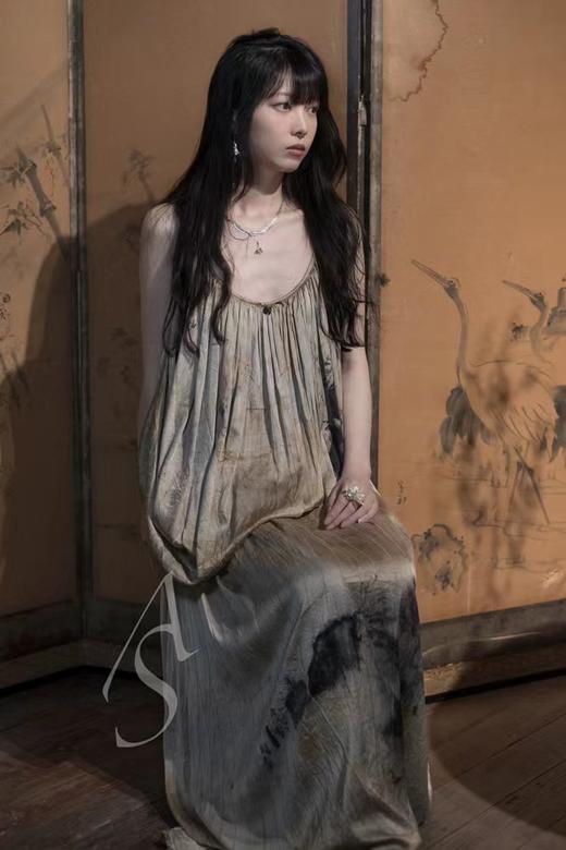 Mutedance 植物染垂褶拼接吊带连衣裙 商品图1