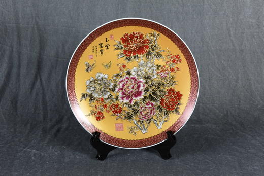 中华老字号蔡氏漆线雕玉堂富贵盘 （10英寸黄） 商品图1