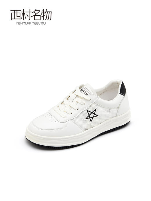 西村名物2022夏季新款女时尚百搭厚底休闲鞋网面板鞋小白鞋X22AM10641 商品图1