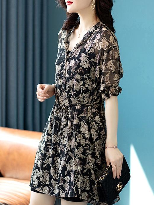 MZ803646 轻熟风雪纺碎花v领连衣裙女夏气质宽松收腰显瘦洋气法式复古裙子 商品图1