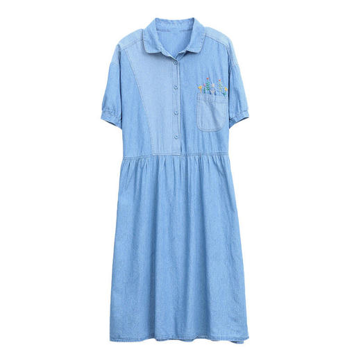 HR-WX05019  2022夏季新款拼接文艺复古刺绣花牛仔衬衫裙 商品图4