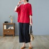棉麻短袖衬衫女新款妈妈秋冬夏装亚麻上衣宽松遮肚显瘦洋气套装 商品缩略图2