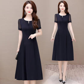 YWE Q8010气质优雅大码短袖雪纺连衣裙