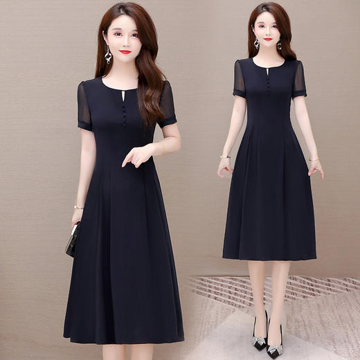 YWE Q8010气质优雅大码短袖雪纺连衣裙 商品图0