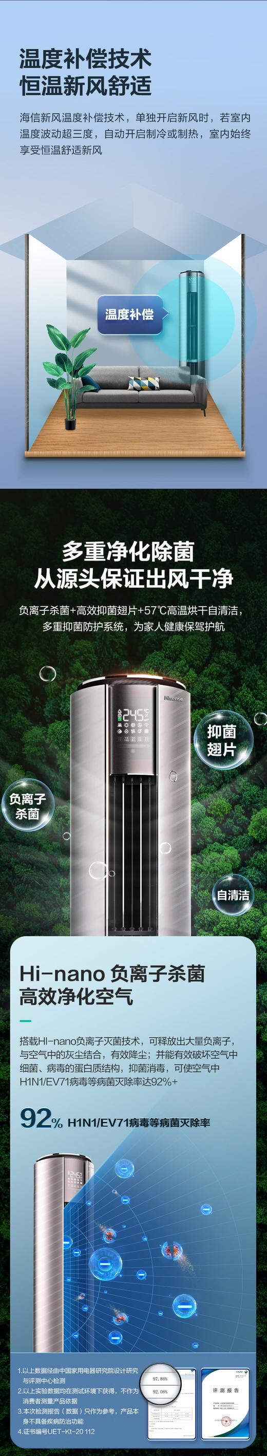 海信3匹新风增氧空调柜机一级能效变频客厅立式圆柱72LW/X800-X1 商品图5