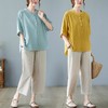 棉麻短袖衬衫女新款妈妈秋冬夏装亚麻上衣宽松遮肚显瘦洋气套装 商品缩略图0