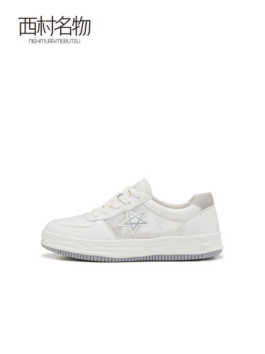 西村名物2022夏季新款女时尚百搭厚底休闲鞋网面板鞋小白鞋X22AM10641 商品图2