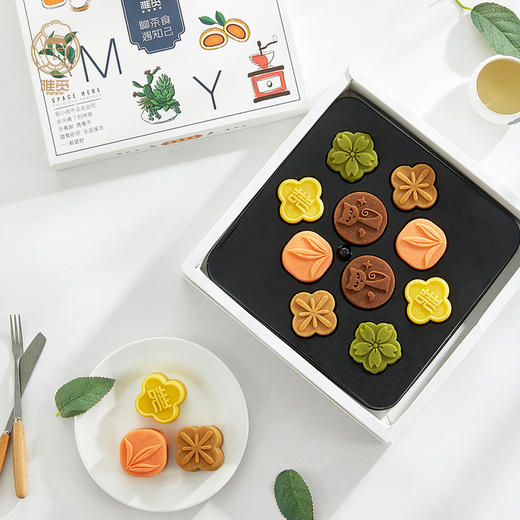 雅觅 茶食同享372g 10粒茶元素绿豆糕礼盒 点心零食小吃休闲食品下午茶送礼 商品图0