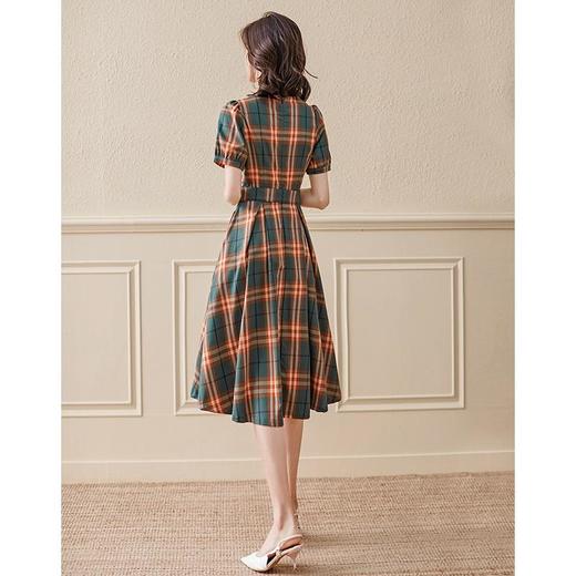 DSYP-DS21086新款法式时尚气质方领短袖格子连衣裙 商品图4