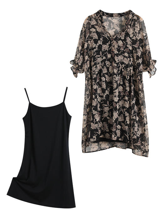 MZ803646 轻熟风雪纺碎花v领连衣裙女夏气质宽松收腰显瘦洋气法式复古裙子 商品图5