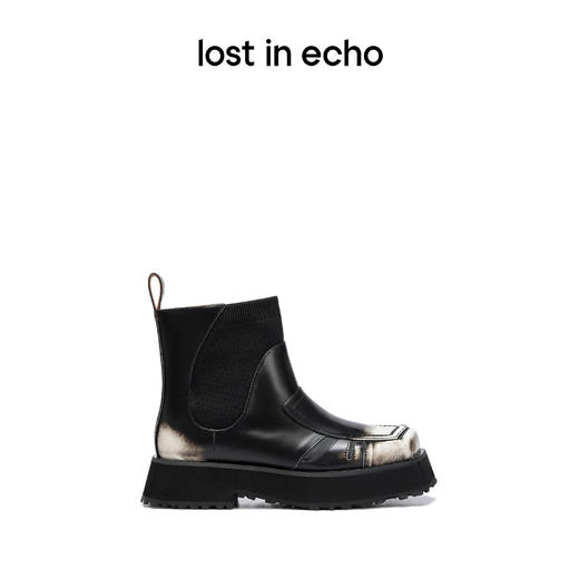 lost in echo 设计师品牌双层斜方头一脚蹬擦色短靴 商品图1