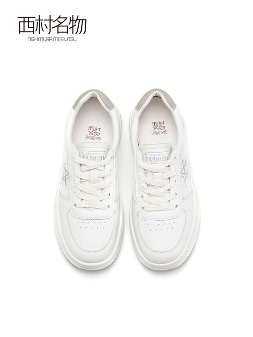 西村名物2022夏季新款女时尚百搭厚底休闲鞋网面板鞋小白鞋X22AM10641 商品图3