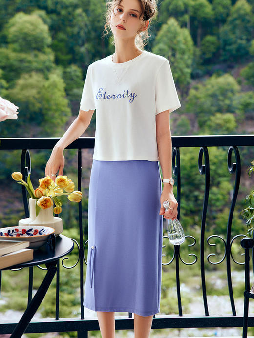 OLrain法式紫色半身裙女夏季2022新款高腰气质显瘦薄款开叉直筒裙 商品图3