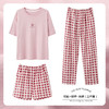 【79元/三件套】全棉情侣款睡衣三件套 简约格纹薄款圆领家居服纯棉短袖+短裤+长裤 商品缩略图0