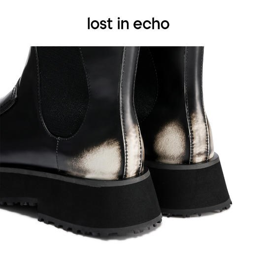 lost in echo 设计师品牌双层斜方头一脚蹬擦色短靴 商品图4